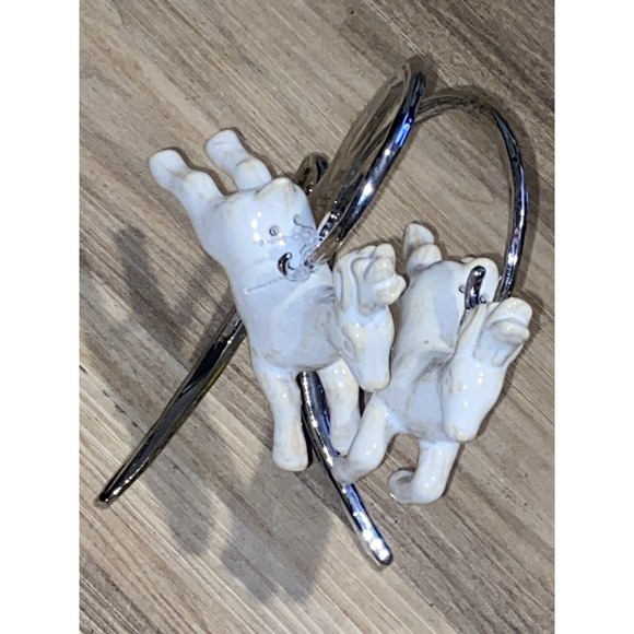 Pottery Barn OOP Galloping Reindeer Salt & Pepper Set w/Silvertone Stand - Picture 4 of 12